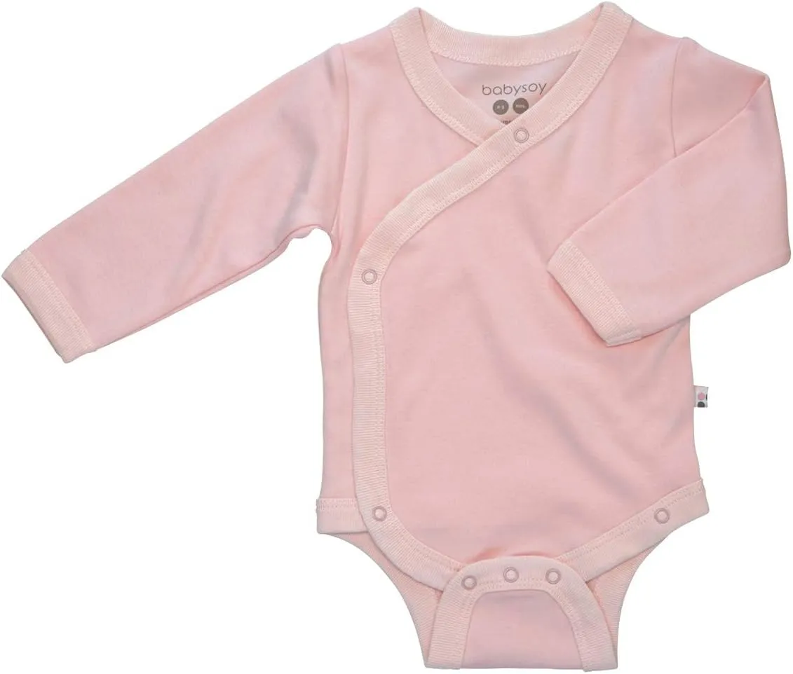 Babysoy Long Sleeve Kimono for Newborn, Infant, Unisex Baby - Cotton & Azlon - Side-Snap Baby Onesies, Long Sleeve Onesies
