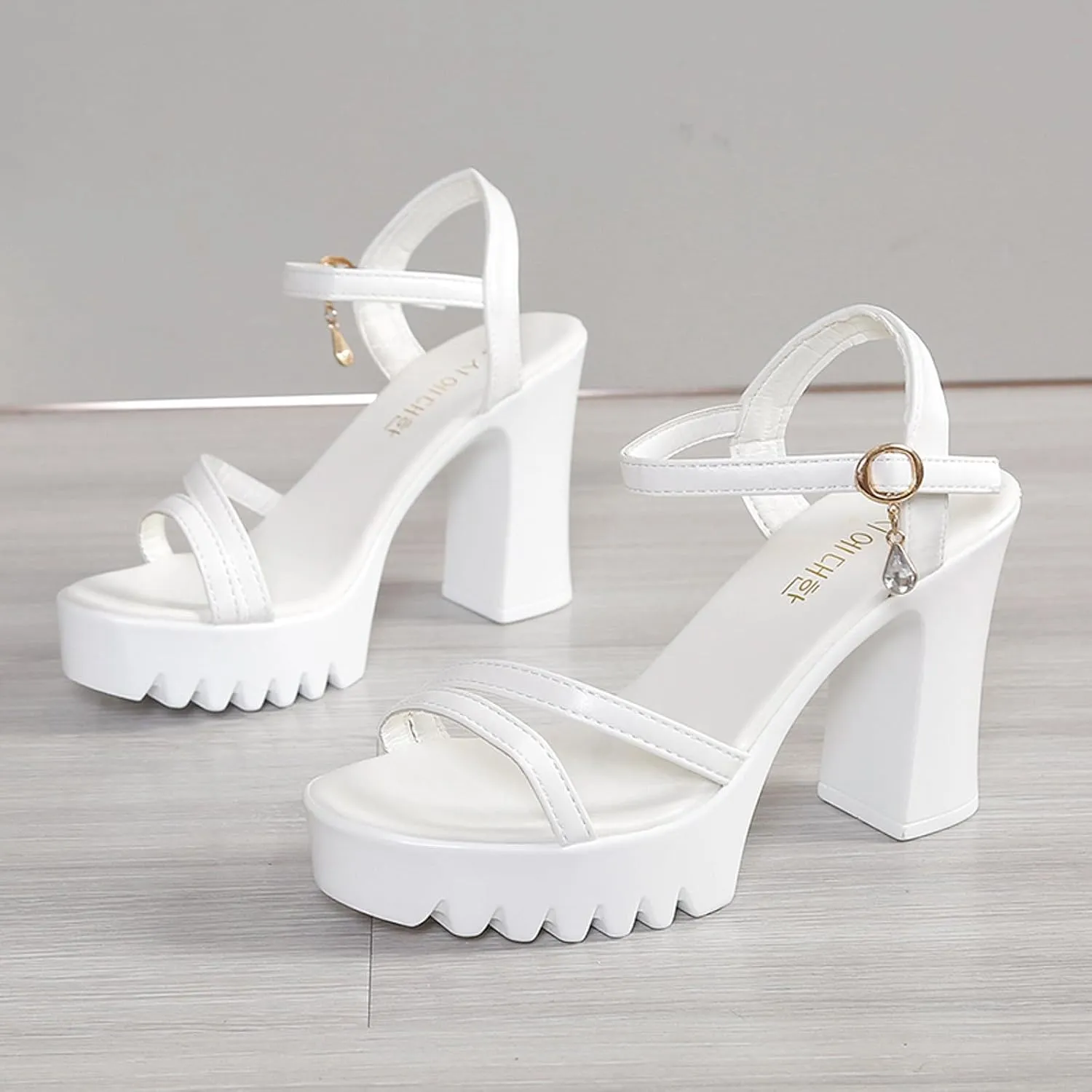 Block Heels Women's Open Toe Ankle Strap Chunky Heels Clear Sandals for Women Prom Heeled Sandals for Women