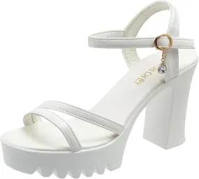 Block Heels Women's Open Toe Ankle Strap Chunky Heels Clear Sandals for Women Prom Heeled Sandals for Women
