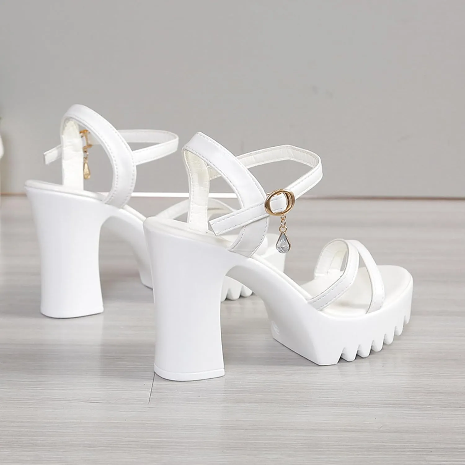 Block Heels Women's Open Toe Ankle Strap Chunky Heels Clear Sandals for Women Prom Heeled Sandals for Women