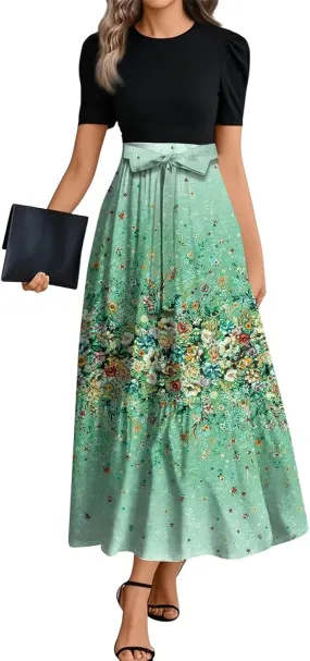 Boho Bow Tie Womens Dresses, Beach 2025 Flower Print Women's Jumpsuits Maxi Trendy High Waisted Womens Romper