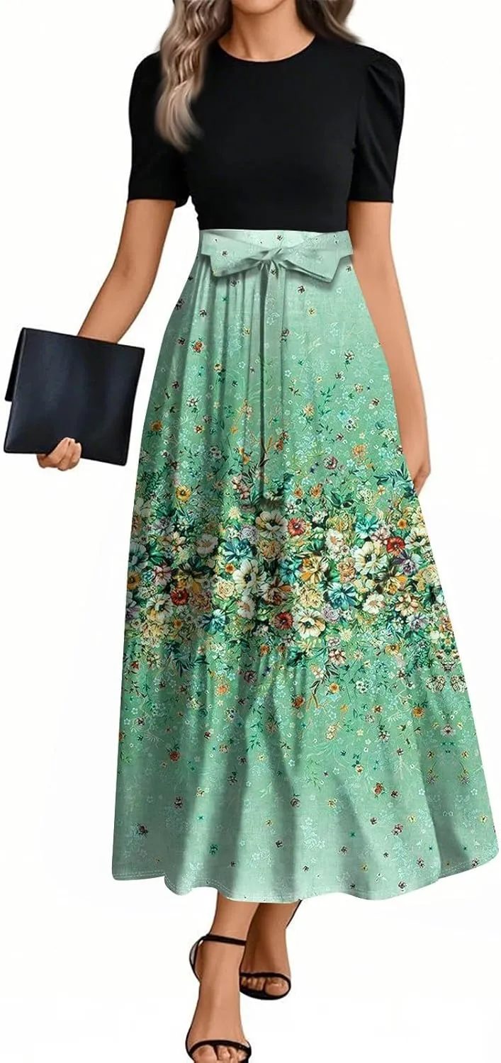 Boho Bow Tie Womens Dresses, Beach 2025 Flower Print Women's Jumpsuits Maxi Trendy High Waisted Womens Romper