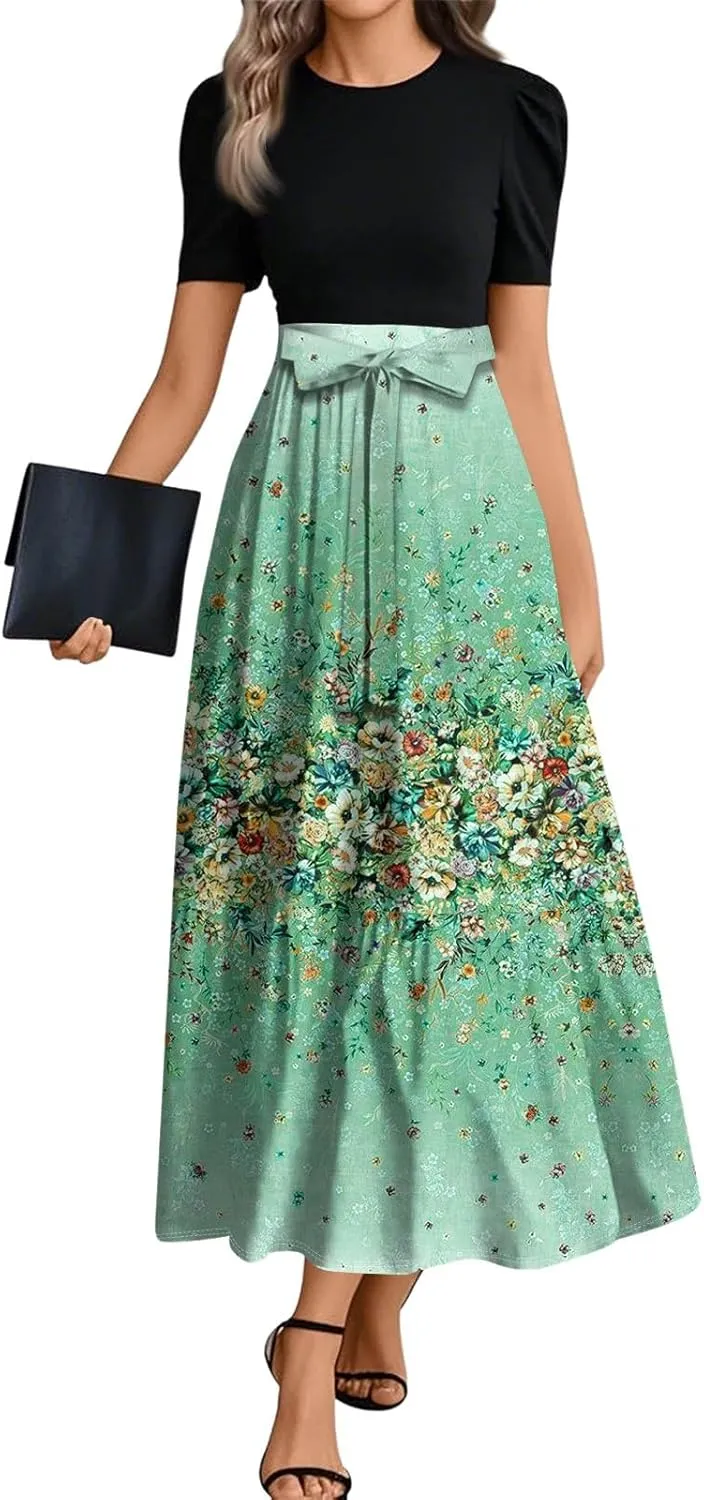 Boho Bow Tie Womens Dresses, Beach 2025 Flower Print Women's Jumpsuits Maxi Trendy High Waisted Womens Romper