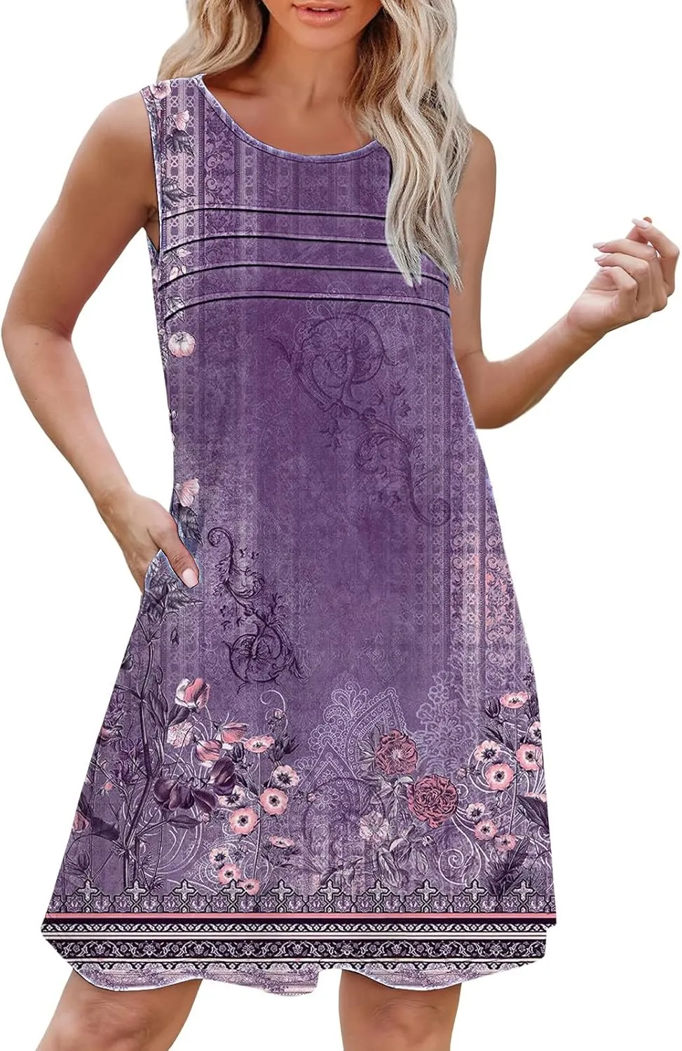 Boho Dresses for Women 2025 Womens with Pockets Summer Casual Tank Dress Sleeveless Midi Beach Dress Womens Cotton