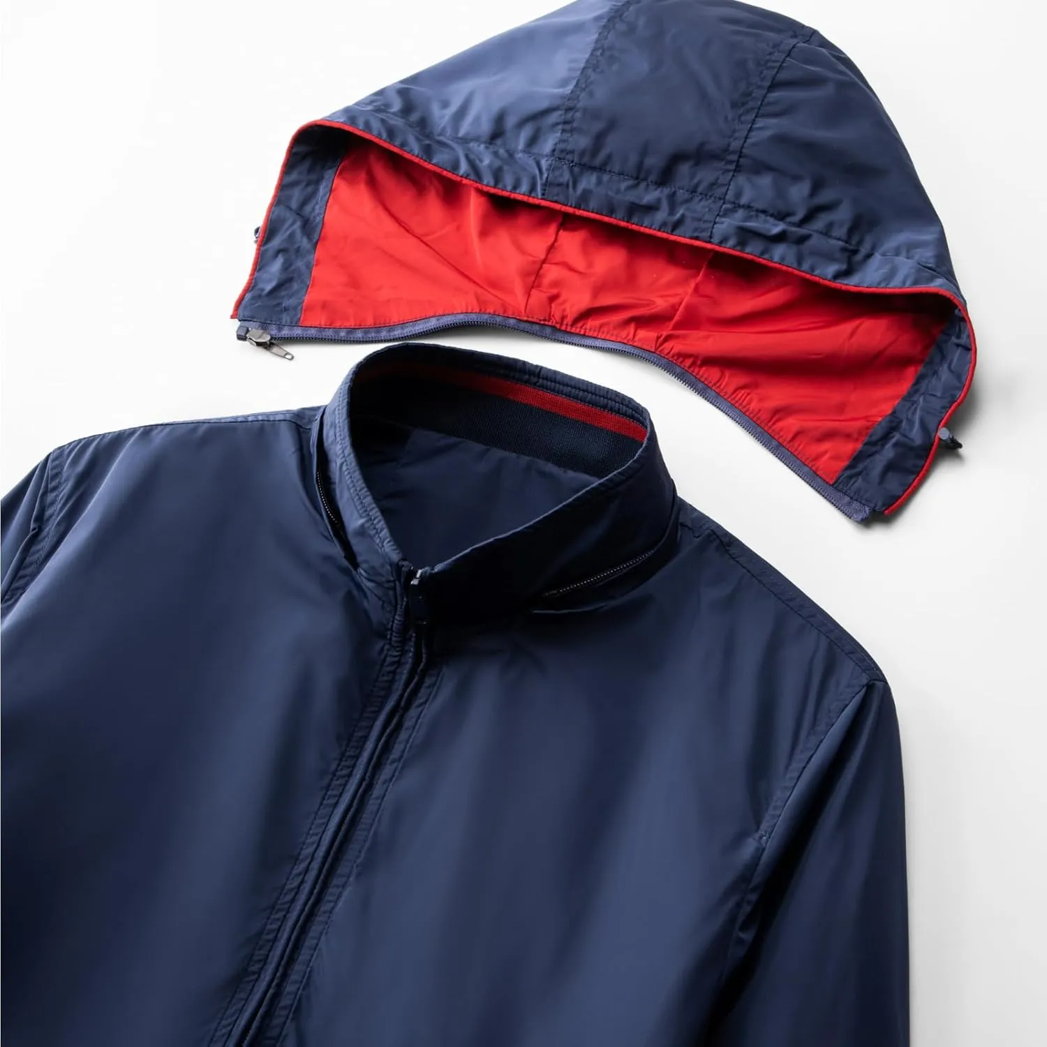 Bomber Jacket Men Lightweight Waterproof Hooded Rain Coats Casual Zipper Windbreaker Outdoor Hiking Fall Spring Coat