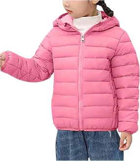 Boys Girls Lightweight Puffer Jacket Warm Winter Coat Hooded Windproof Full Zip Quilted Jackets with Pockets