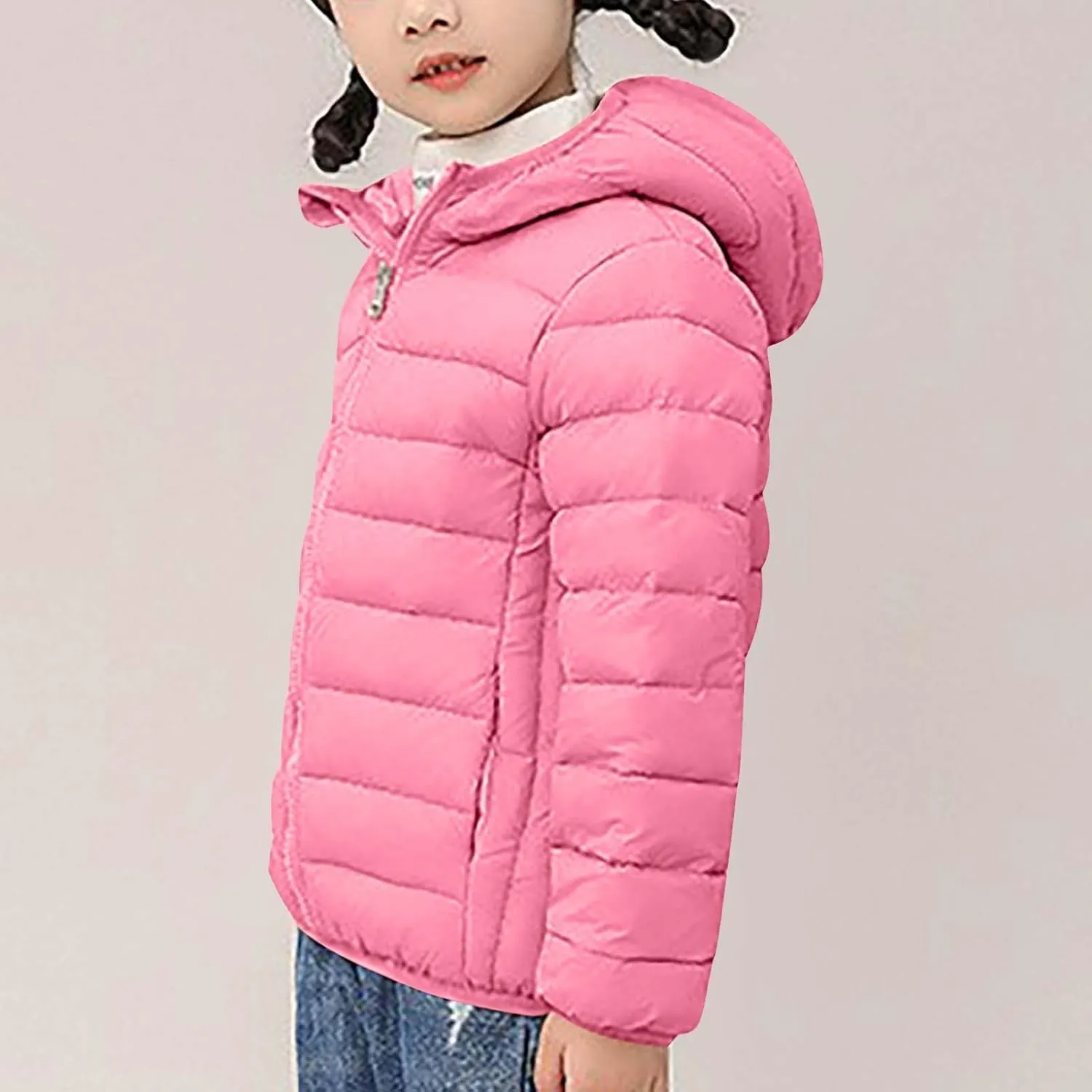 Boys Girls Lightweight Puffer Jacket Warm Winter Coat Hooded Windproof Full Zip Quilted Jackets with Pockets