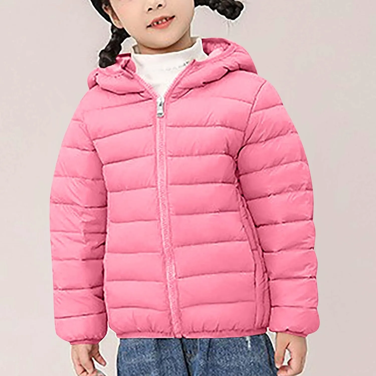 Boys Girls Lightweight Puffer Jacket Warm Winter Coat Hooded Windproof Full Zip Quilted Jackets with Pockets