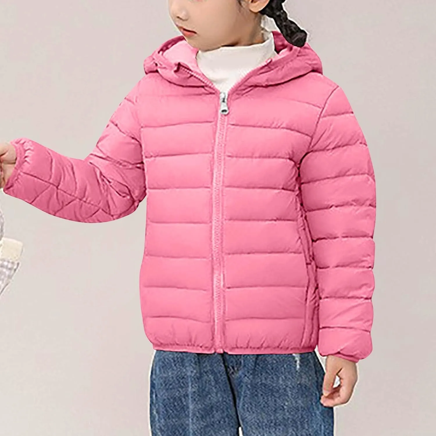 Boys Girls Lightweight Puffer Jacket Warm Winter Coat Hooded Windproof Full Zip Quilted Jackets with Pockets