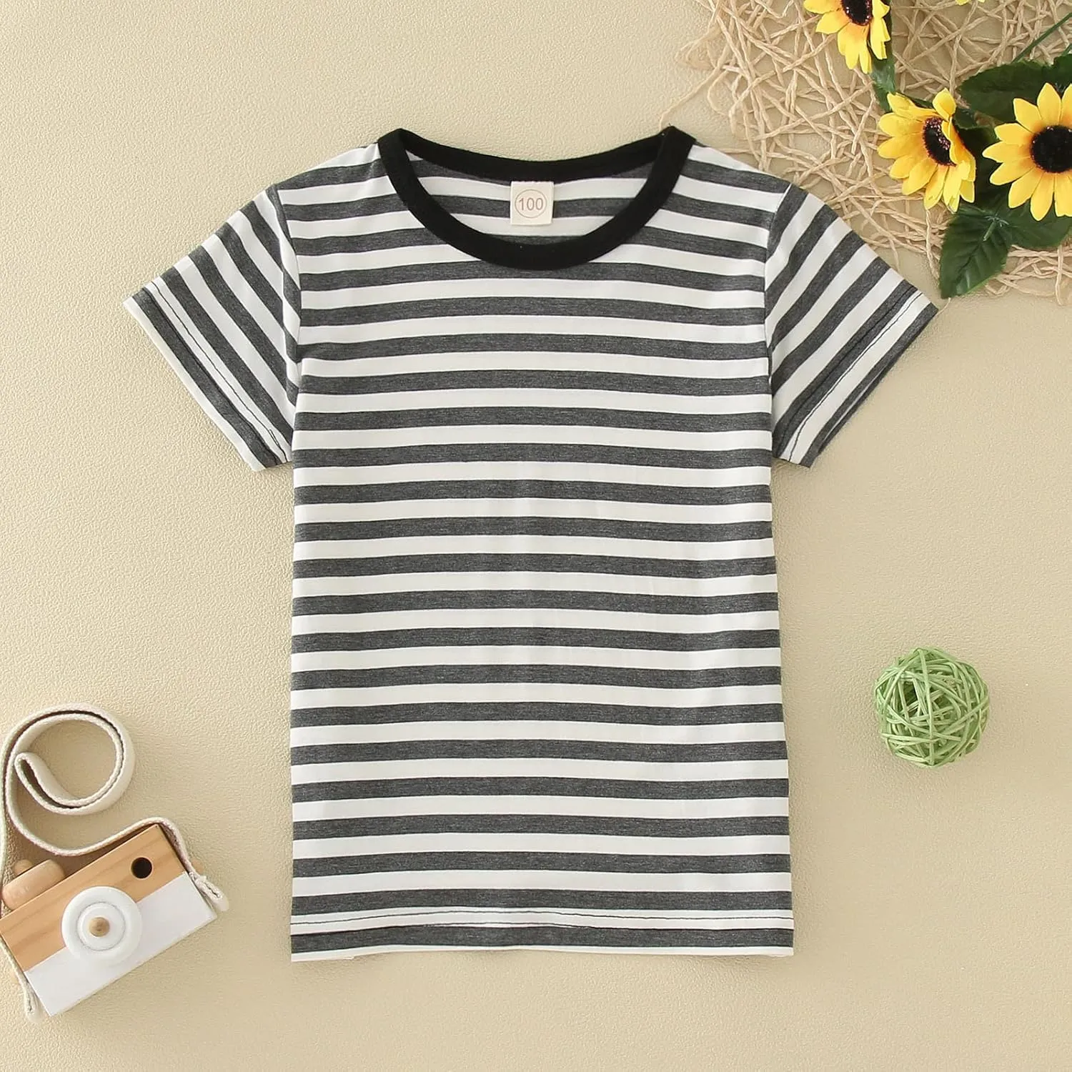 Boys' Short Sleeve Crewneck T-Shirts Top Tee Toddler Boys' Cotton T-Shirt Striped Shirts for Kids O-Neck
