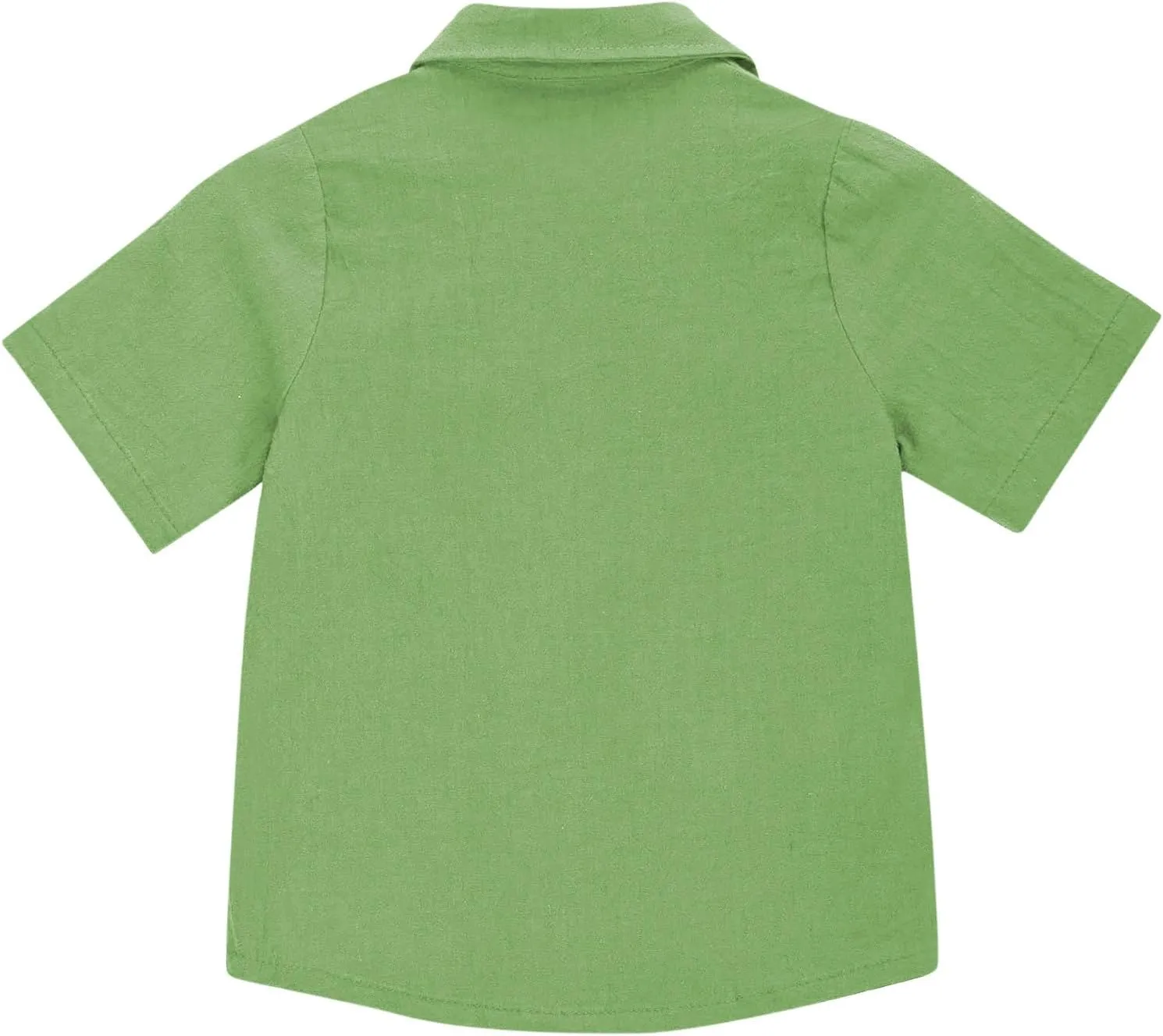 Boys' Short Sleeve Dress Shirts Classic Collared Button-Down T Shirt Solid Color Cotton Linen Tops with Chest Pocket