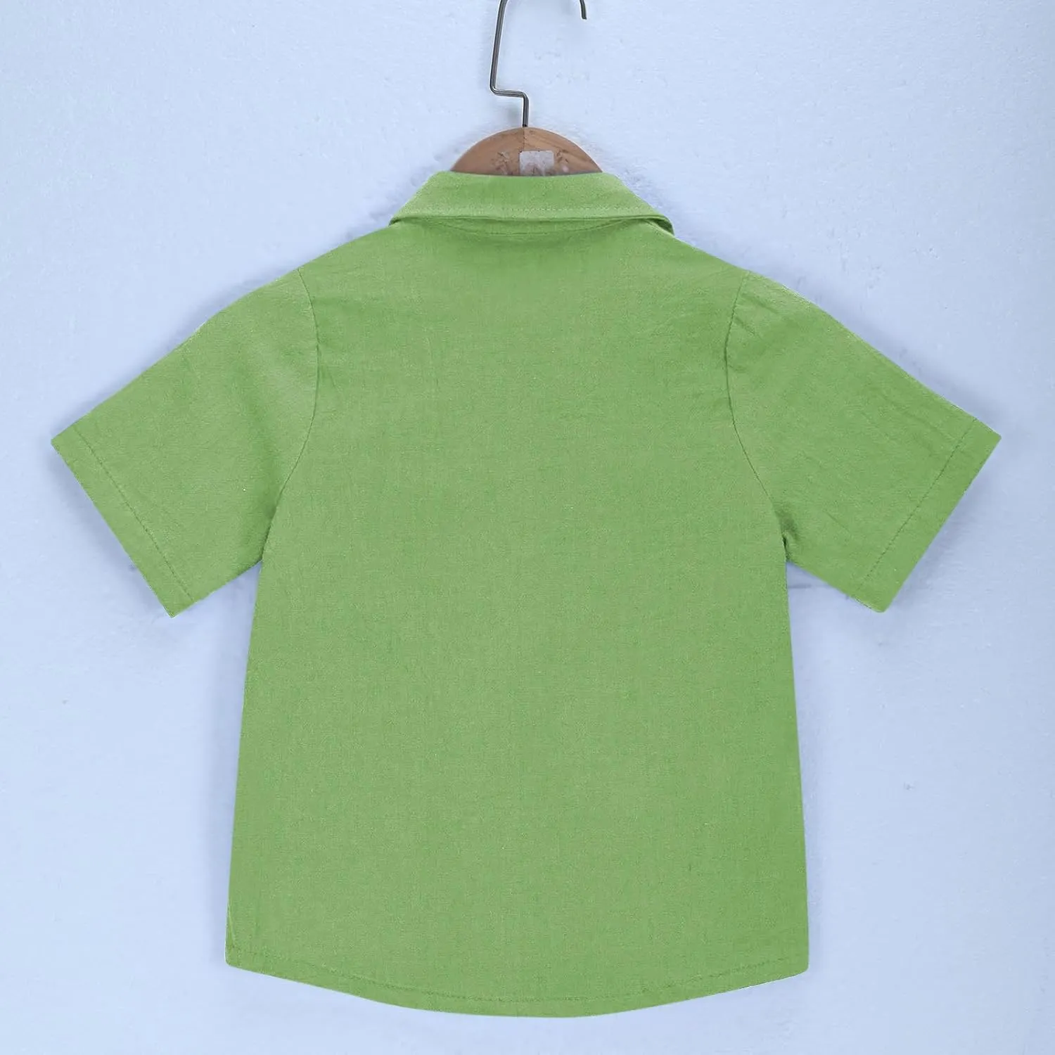 Boys' Short Sleeve Dress Shirts Classic Collared Button-Down T Shirt Solid Color Cotton Linen Tops with Chest Pocket
