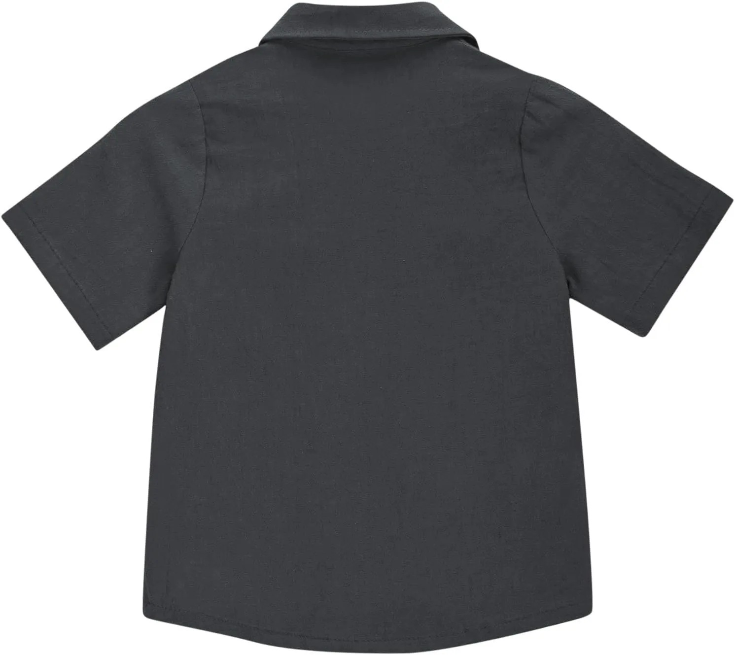 Boys' Short Sleeve Dress Shirts Classic Collared Button-Down T Shirt Solid Color Cotton Linen Tops with Chest Pocket