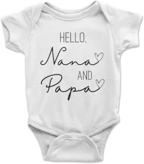 Brain Juice Tees Hello Nana Papa Onesie Baby Boy Clothes Unisex Funny Baby Girl Romper Grandparents Onesie (3-6 Month)