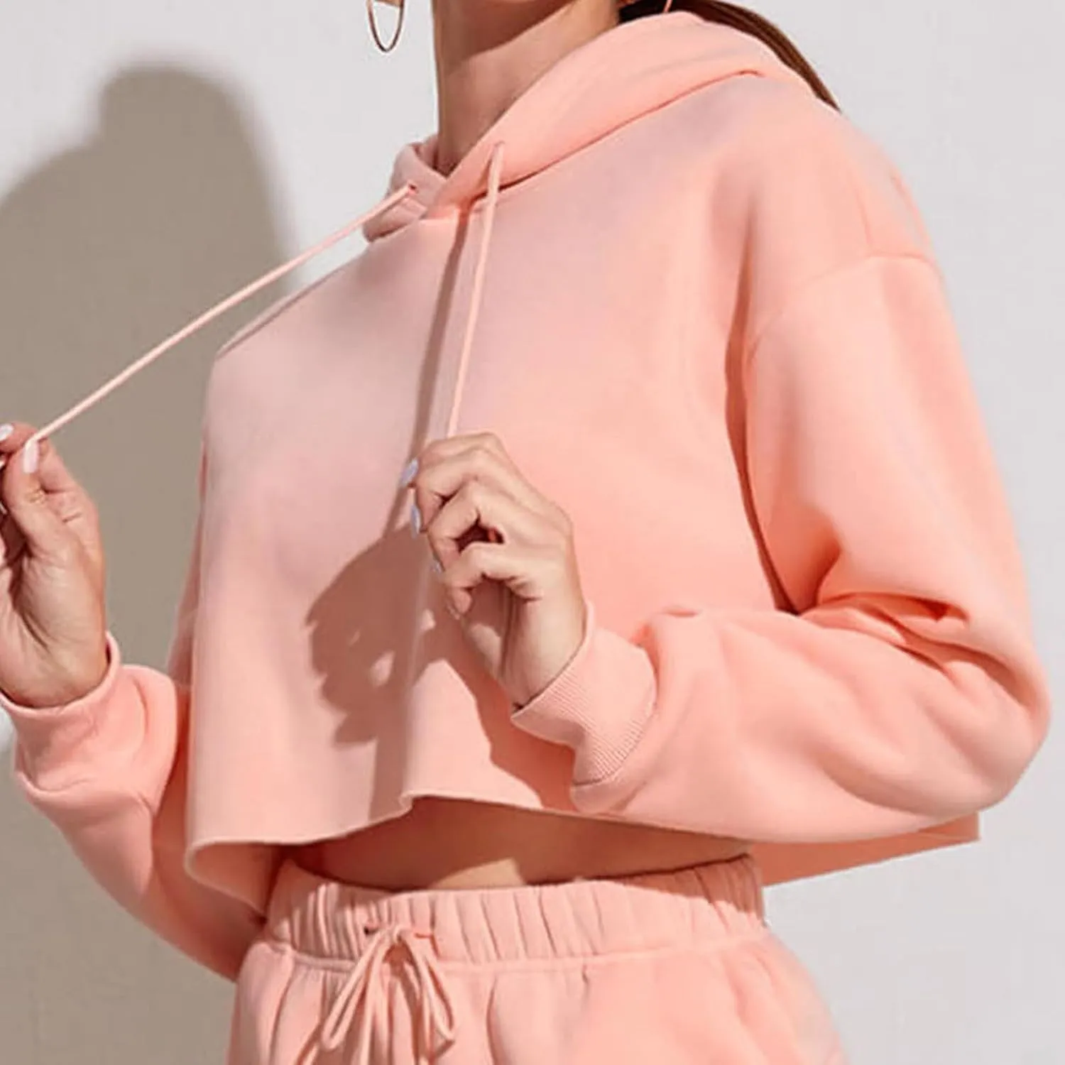 BTDECLAR Womens Casual Cropped Hoodie Fashion Fleece Long Sleeve Crop Tops Drawstring Hooded Pullover Athletic Sweatshirts