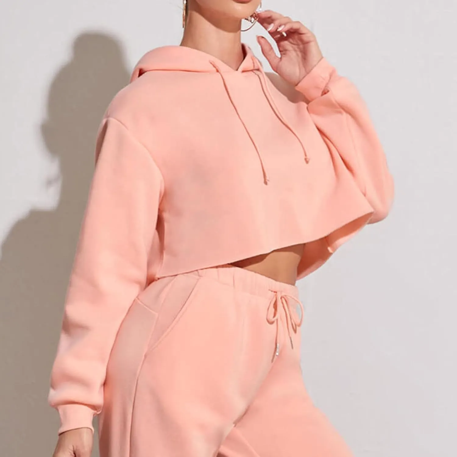 BTDECLAR Womens Casual Cropped Hoodie Fashion Fleece Long Sleeve Crop Tops Drawstring Hooded Pullover Athletic Sweatshirts