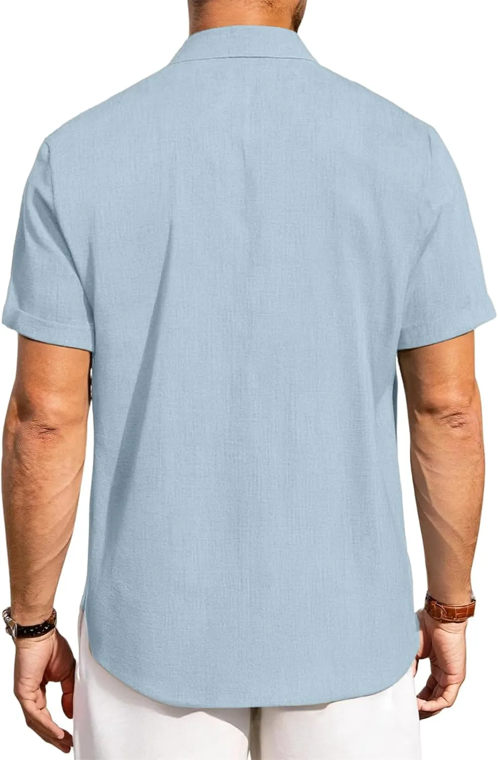 Button Down Shirt for Men Summer Linen Shirts Fashion Texture Short Sleeve Casual Shirts Beach Vacation Wedding Tops