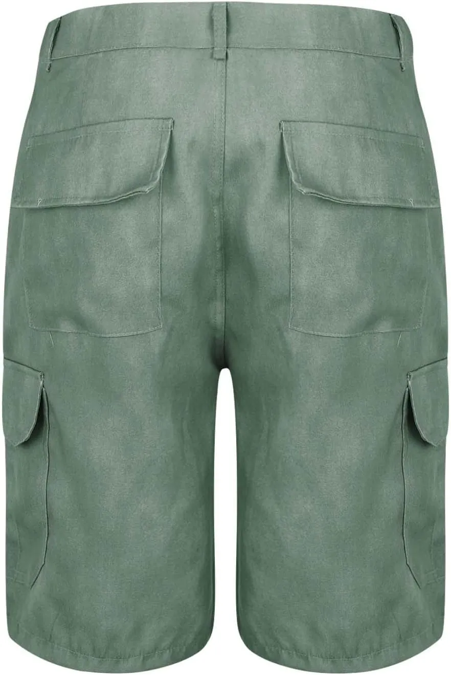 Cargo Shorts for Men Linen Plaid Bermuda Shorts Lightweight Summer Beach Shorts Big and Tall Casual Loose Fit Shorts