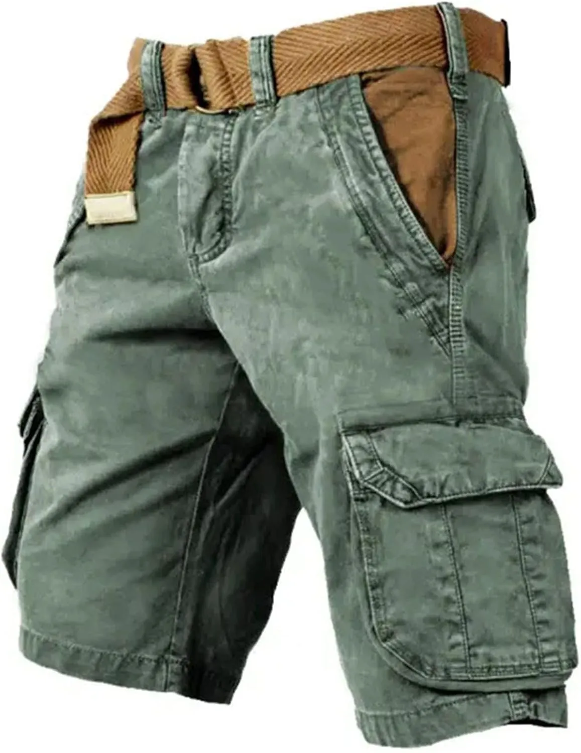 Cargo Shorts for Men Linen Plaid Bermuda Shorts Lightweight Summer Beach Shorts Big and Tall Casual Loose Fit Shorts