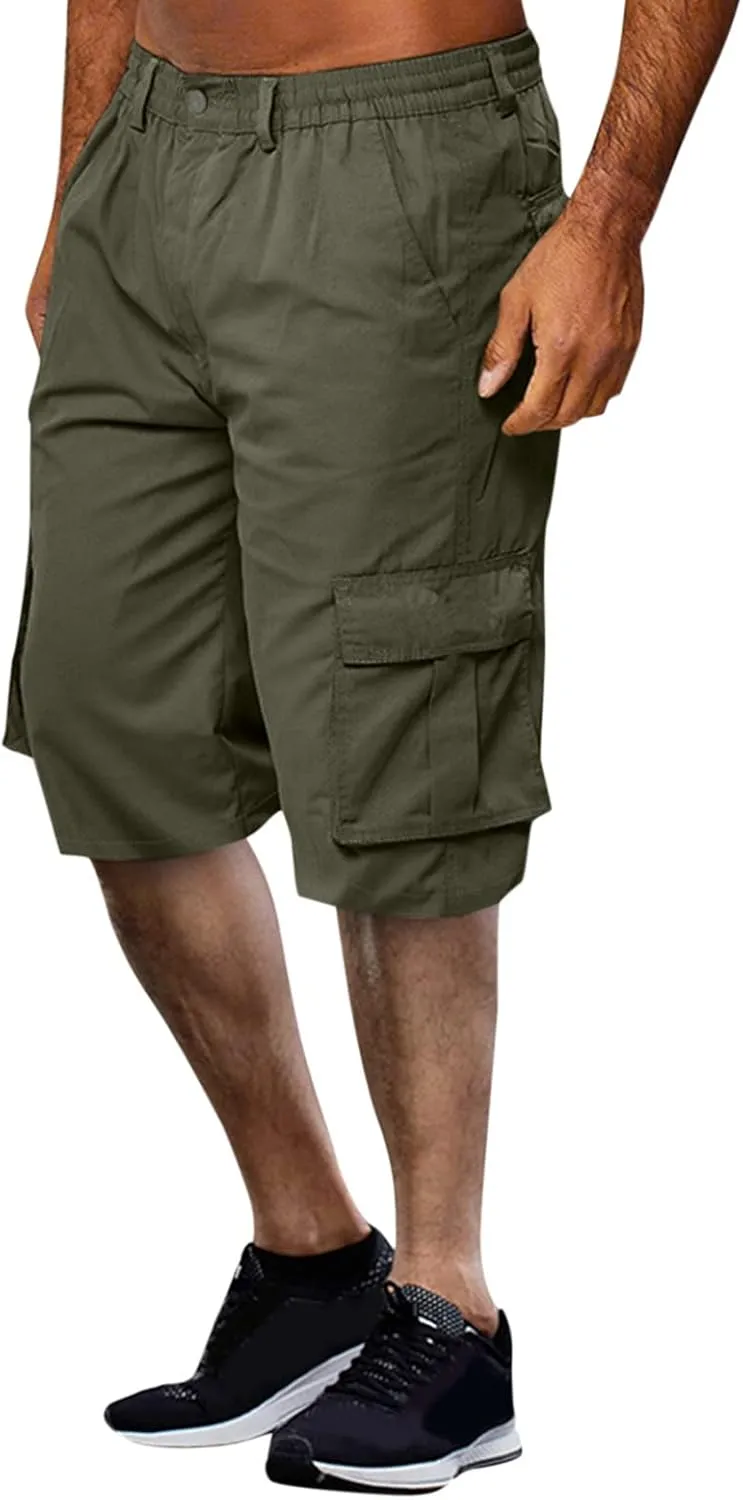 Cargo Shorts for Men Summer Elastic Waist Shorts Lightweight Work Shorts Big and Tall Cargo Shorts with Pockets