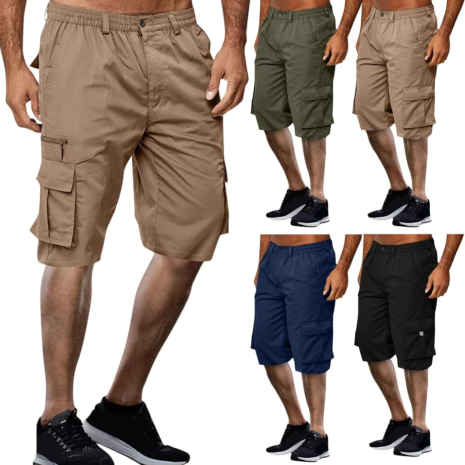 Cargo Shorts for Men Summer Elastic Waist Shorts Lightweight Work Shorts Big and Tall Cargo Shorts with Pockets