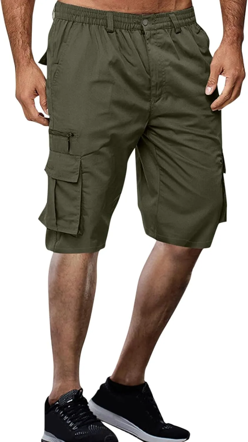 Cargo Shorts for Men Summer Elastic Waist Shorts Lightweight Work Shorts Big and Tall Cargo Shorts with Pockets