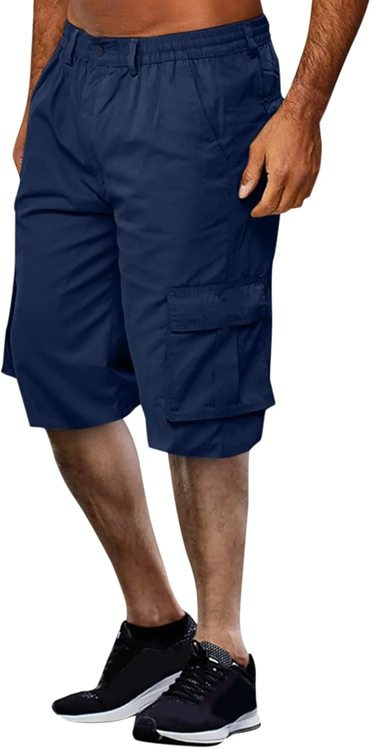 Cargo Shorts for Men Summer Elastic Waist Shorts Lightweight Work Shorts Big and Tall Cargo Shorts with Pockets