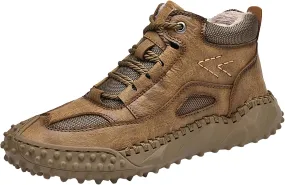 Casual Leather Ankle Boots Men's High Top Outdoor Non Slip Winter Fleece-Lined fashion Boots Laced Trendy Comfort Hiking Sports Snow Footwear