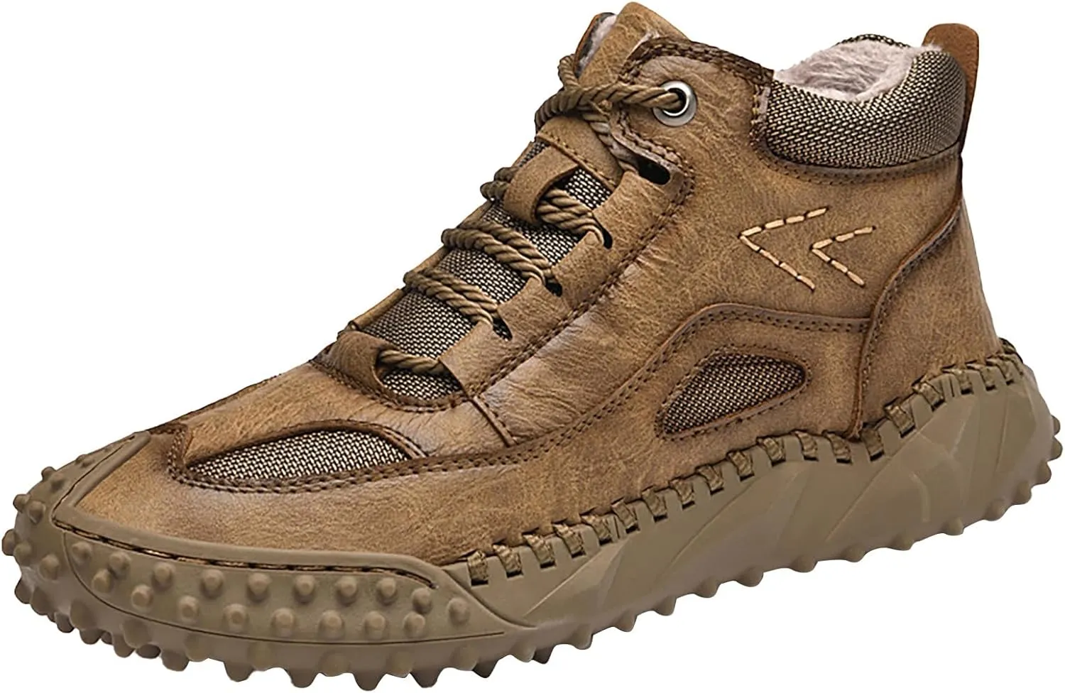 Casual Leather Ankle Boots Men's High Top Outdoor Non Slip Winter Fleece-Lined fashion Boots Laced Trendy Comfort Hiking Sports Snow Footwear