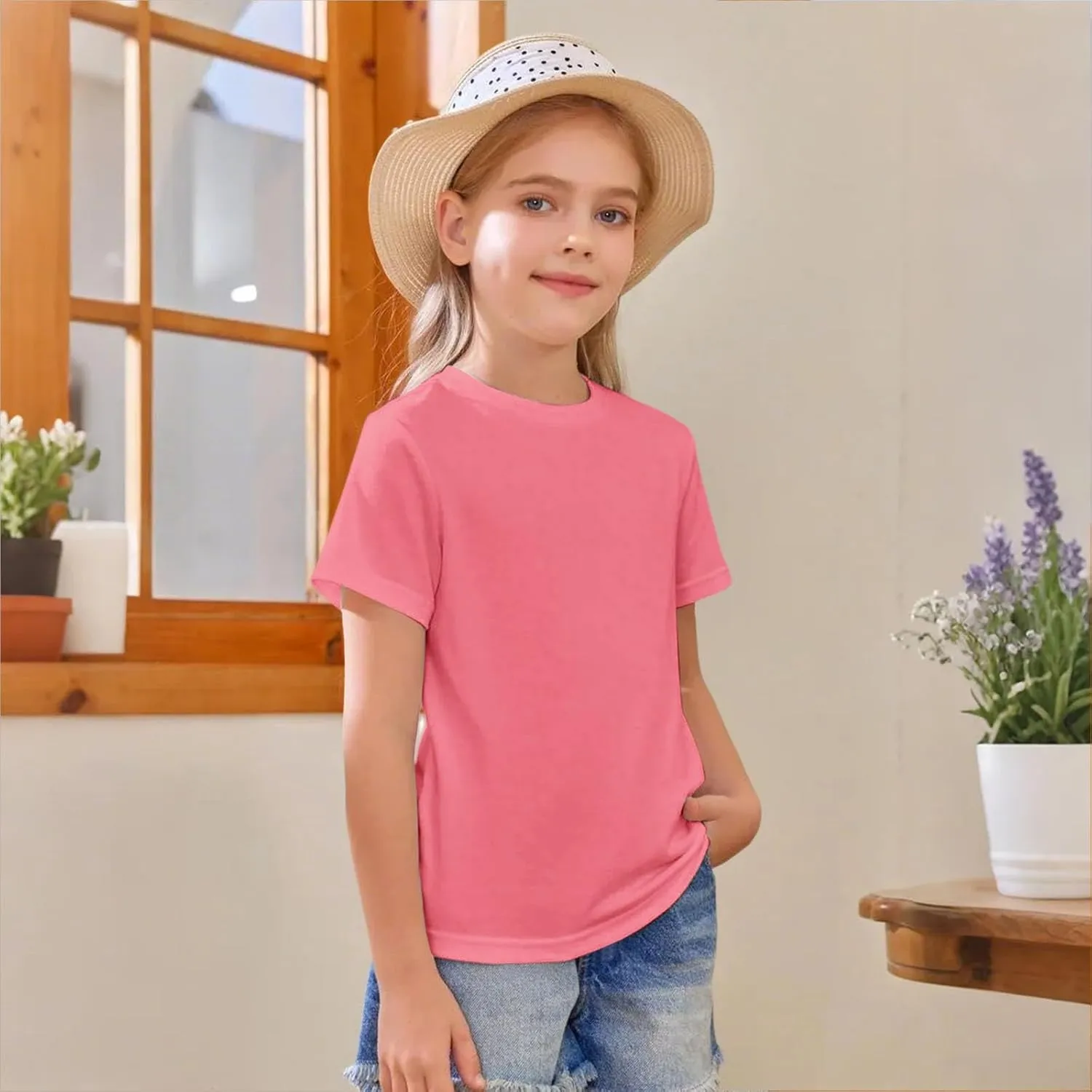 Casual Tees for Kids Girls Boys Short Sleeve Crewneck Shirt Toddler Boys Solid Cotton Basic Girls Golf Shirt