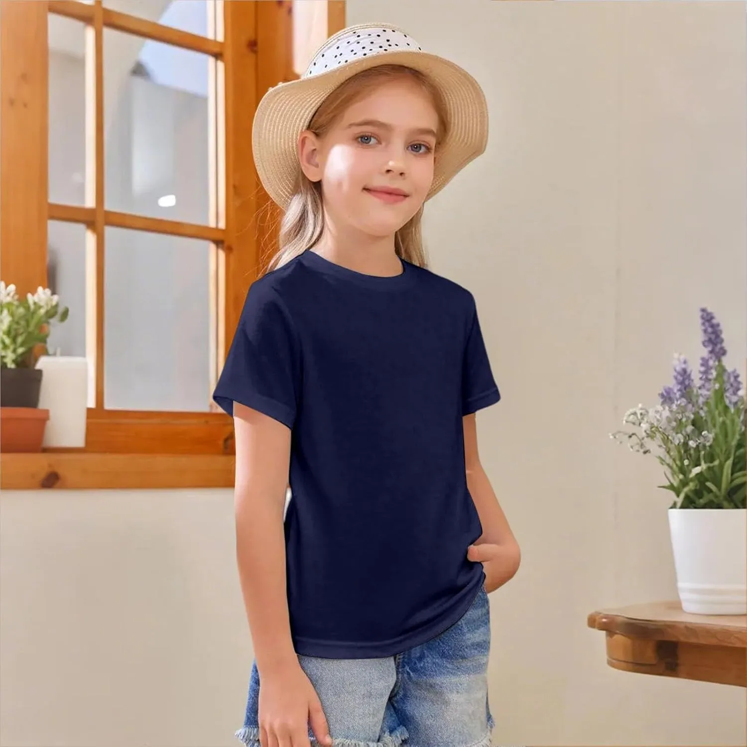 Casual Tees for Kids Girls Boys Short Sleeve Crewneck Shirt Toddler Boys Solid Cotton Basic Girls Golf Shirt