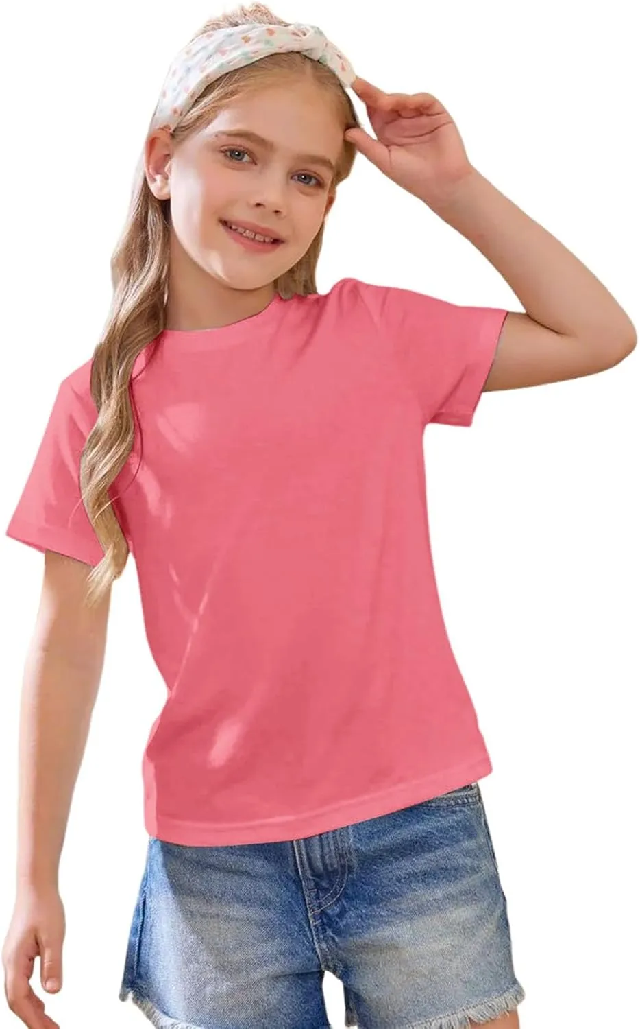 Casual Tees for Kids Girls Boys Short Sleeve Crewneck Shirt Toddler Boys Solid Cotton Basic Girls Golf Shirt