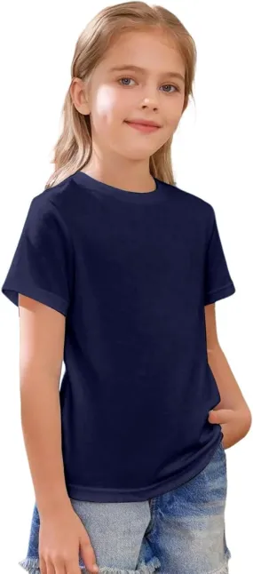 Casual Tees for Kids Girls Boys Short Sleeve Crewneck Shirt Toddler Boys Solid Cotton Basic Girls Golf Shirt