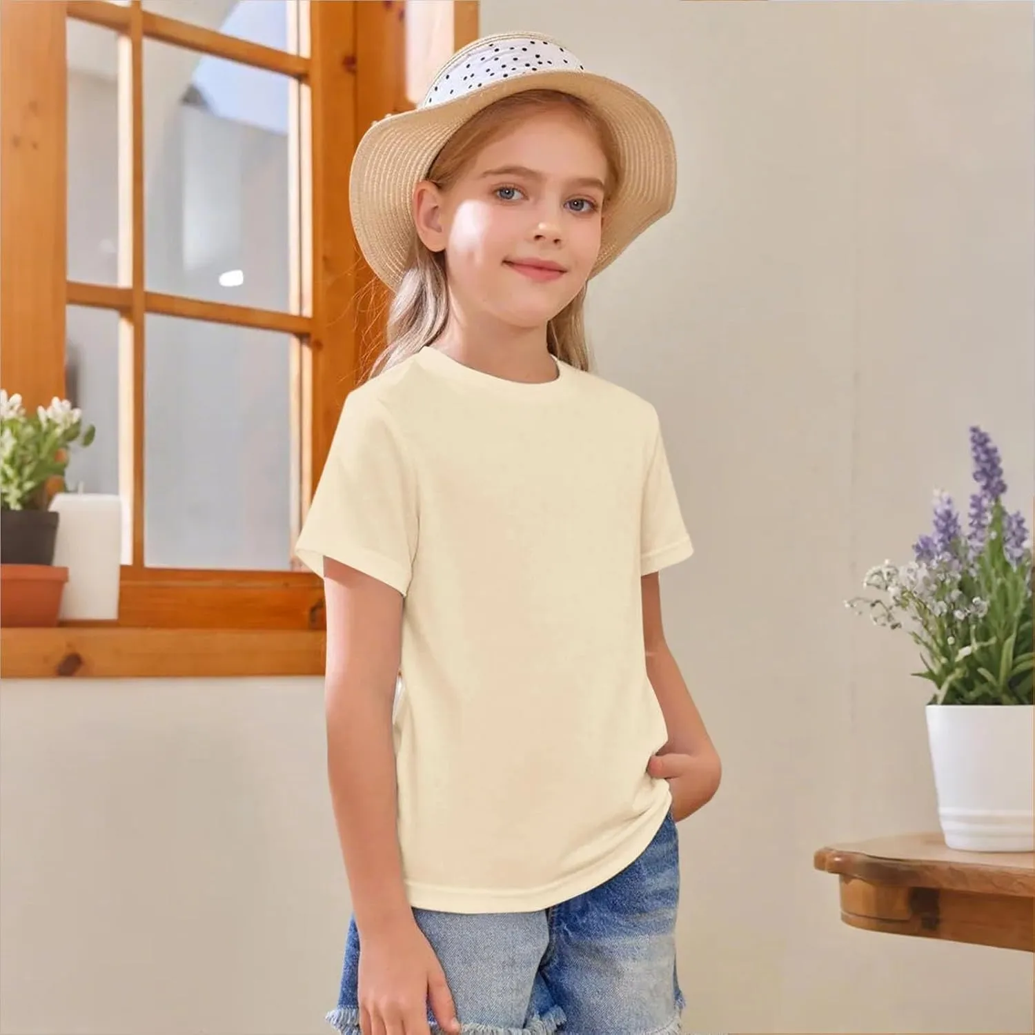 Casual Tees for Kids Girls Boys Short Sleeve Crewneck Shirt Toddler Boys Solid Cotton Basic Girls Golf Shirt