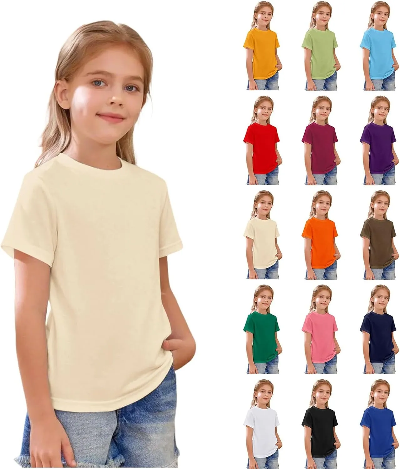 Casual Tees for Kids Girls Boys Short Sleeve Crewneck Shirt Toddler Boys Solid Cotton Basic Girls Golf Shirt