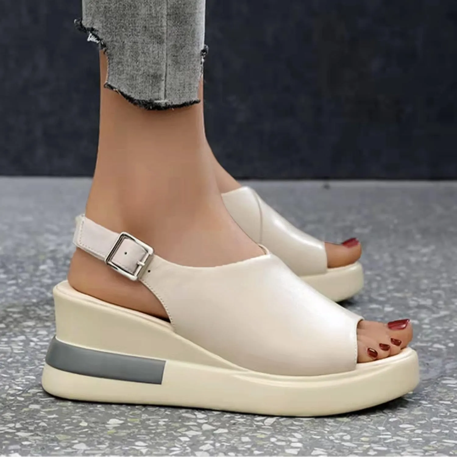 Cathalem Wedge Sandals for Women, Womens Platform Ankle Strap Sandals Open Toe Chunky Sandals Concise Casual Summer Womens Shoes