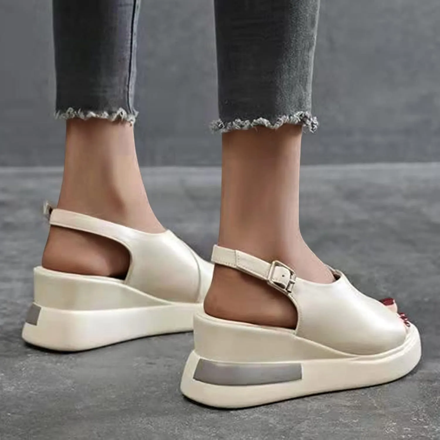 Cathalem Wedge Sandals for Women, Womens Platform Ankle Strap Sandals Open Toe Chunky Sandals Concise Casual Summer Womens Shoes
