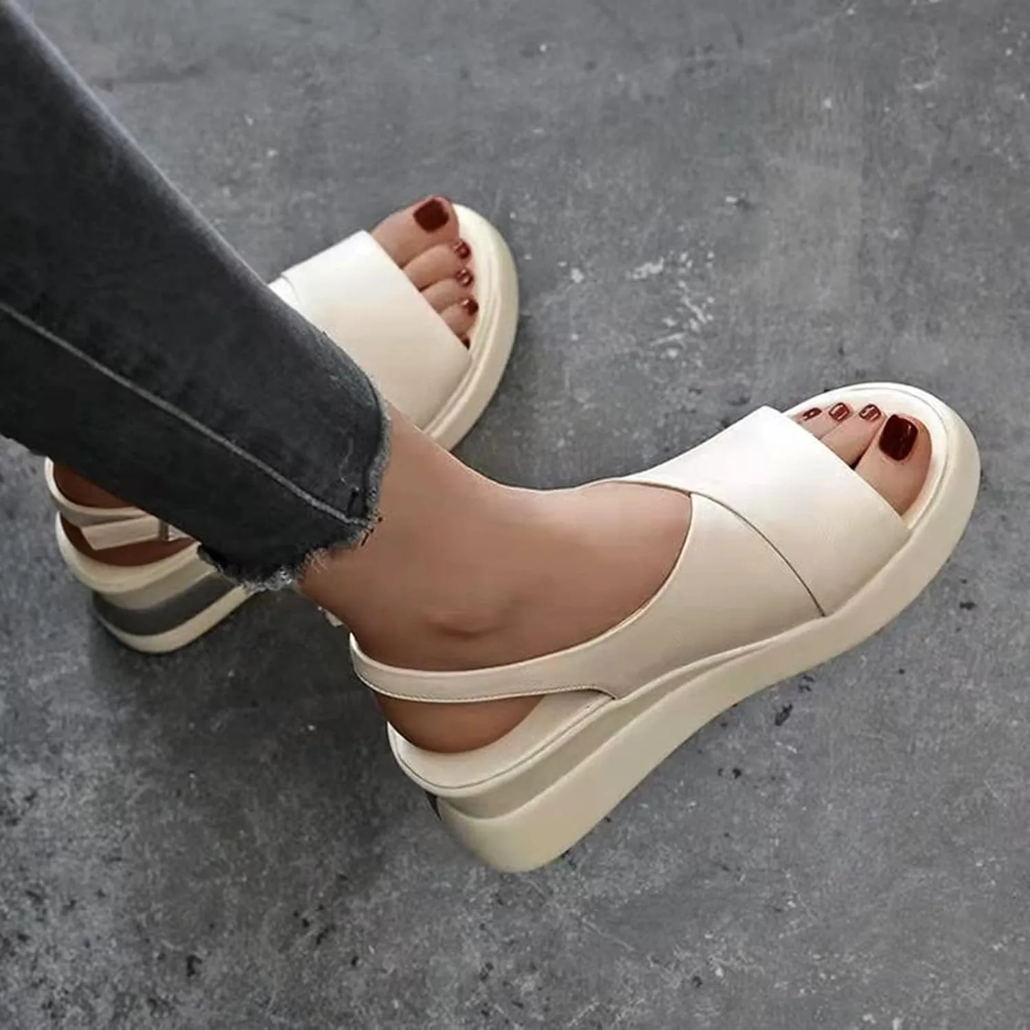 Cathalem Wedge Sandals for Women, Womens Platform Ankle Strap Sandals Open Toe Chunky Sandals Concise Casual Summer Womens Shoes