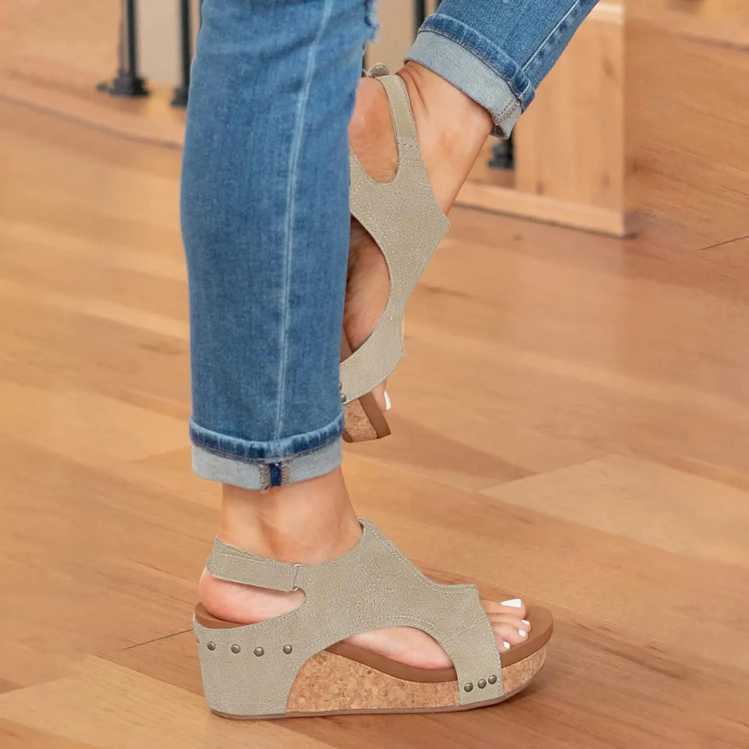 Cathalem Womens Sandals 2024,Womens Open Toe Espadrilles Platform Sandals Ankle Strap Low Wedges Walking Slip on Sandals