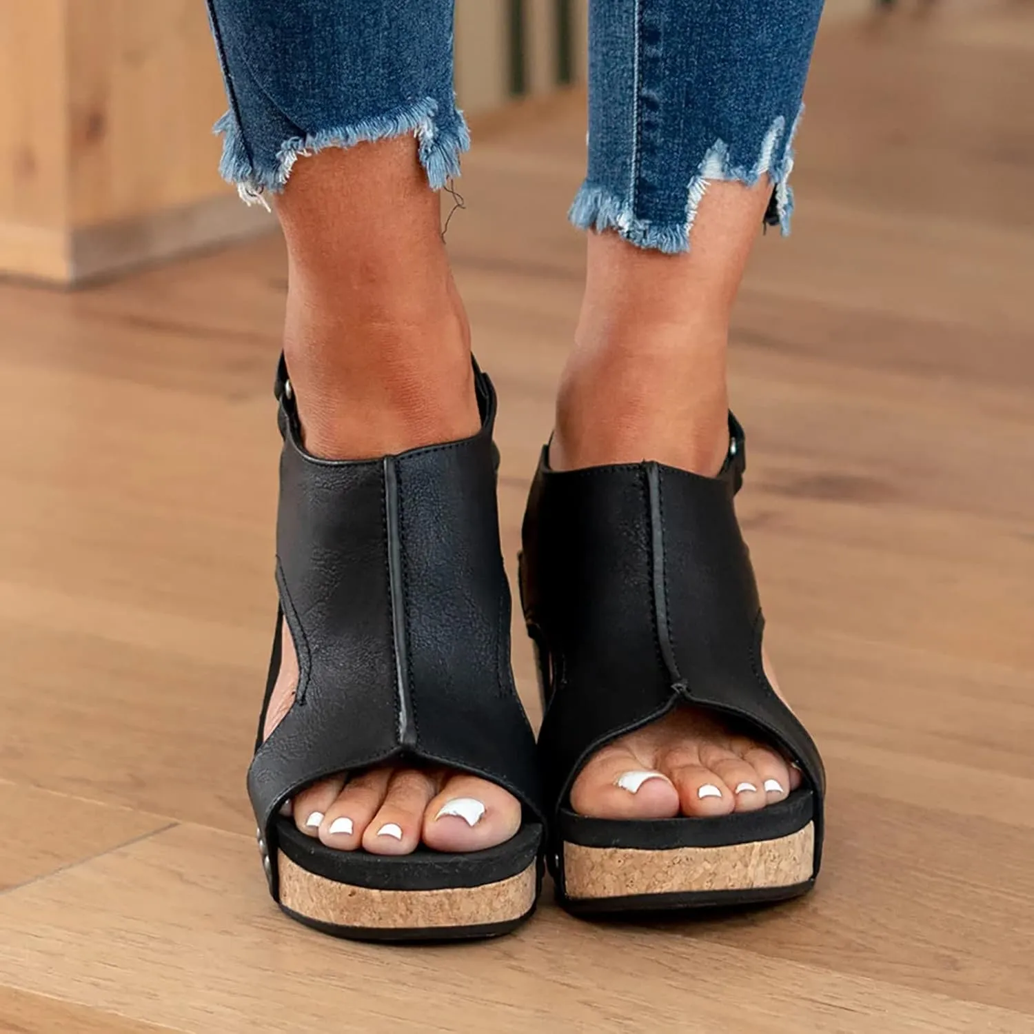 Cathalem Womens Sandals 2024,Womens Open Toe Espadrilles Platform Sandals Ankle Strap Low Wedges Walking Slip on Sandals