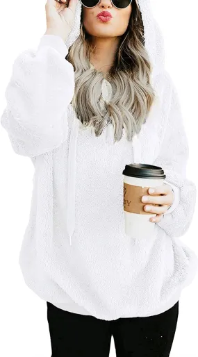 Century Star Womens Fuzzy Hoodies Pullover Sport Hoodie Cozy Oversized Pockets Hooded Sweatshirt Athletic Fleece Hoodies