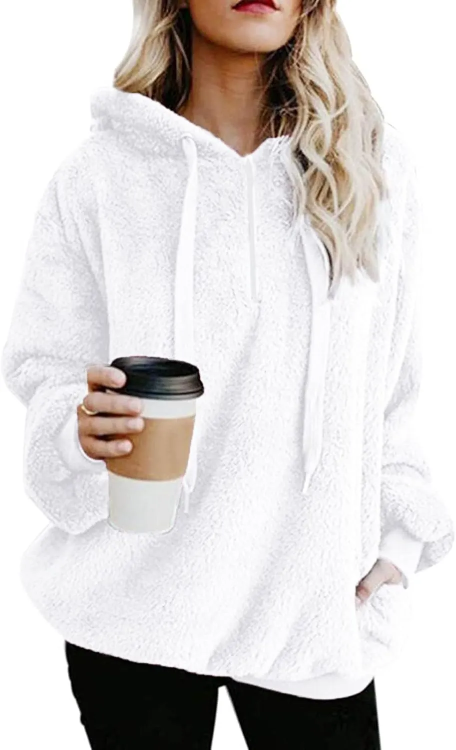 Century Star Womens Fuzzy Hoodies Pullover Sport Hoodie Cozy Oversized Pockets Hooded Sweatshirt Athletic Fleece Hoodies