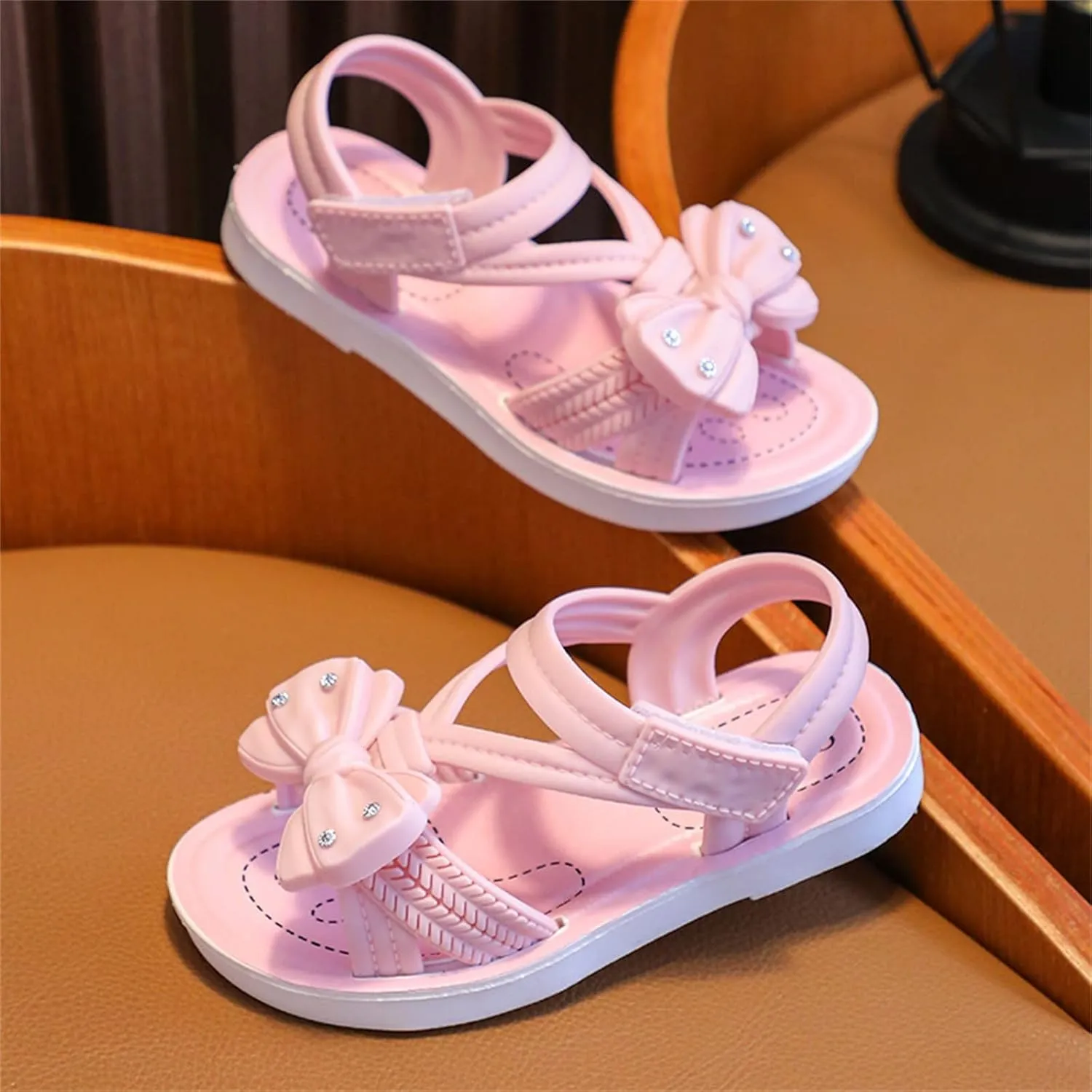 Children Sandals Soft Flat Shoes Fashion Comfortable Flower Sandals Lightweight Baby Princess Sandals Dress Sandal for Girls (Pink, 2 Big Kids)