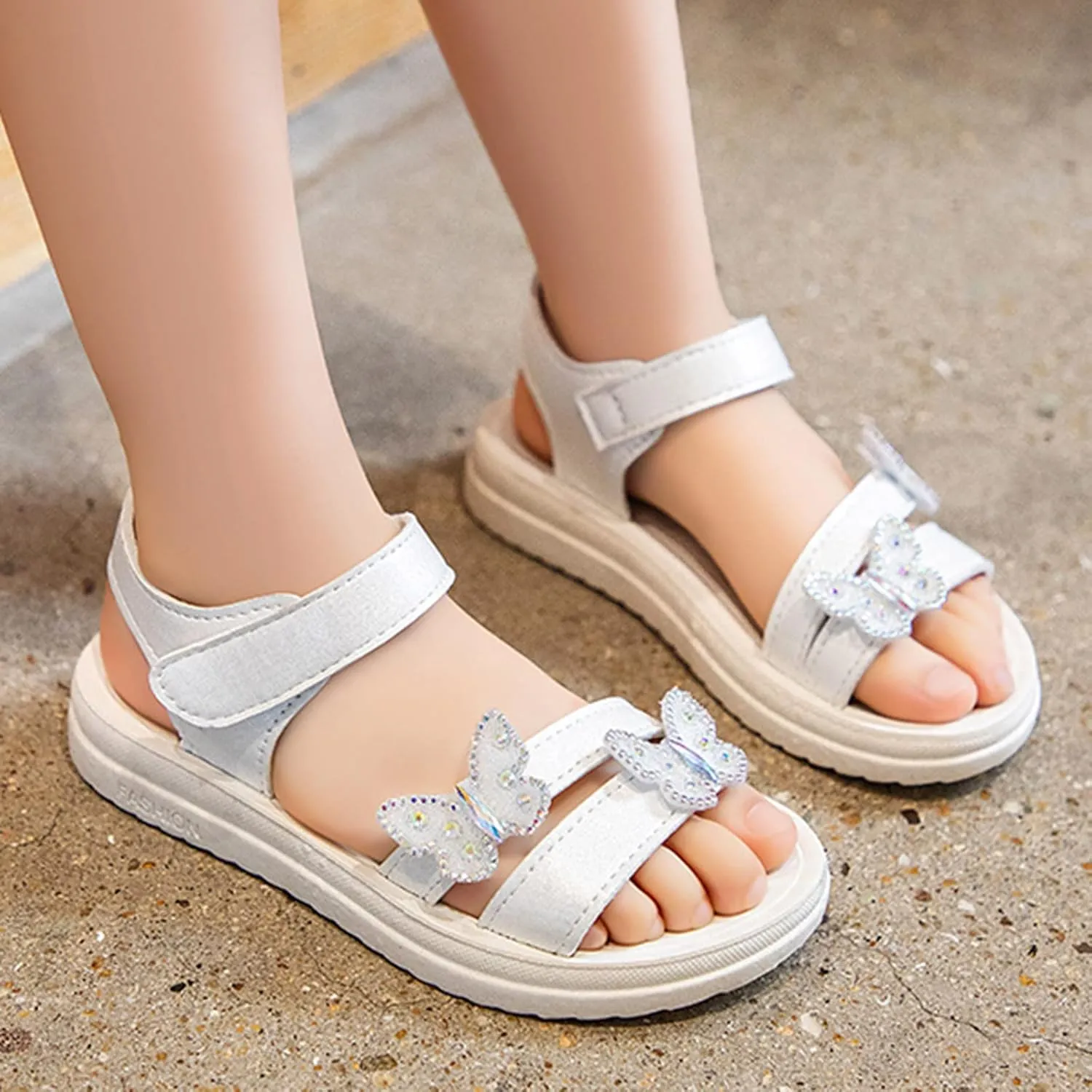 Children Shoes Summer Butterfly Sandals With Diamond Fashion Little Girl Soft Bottom High Heels for Kids Size 13