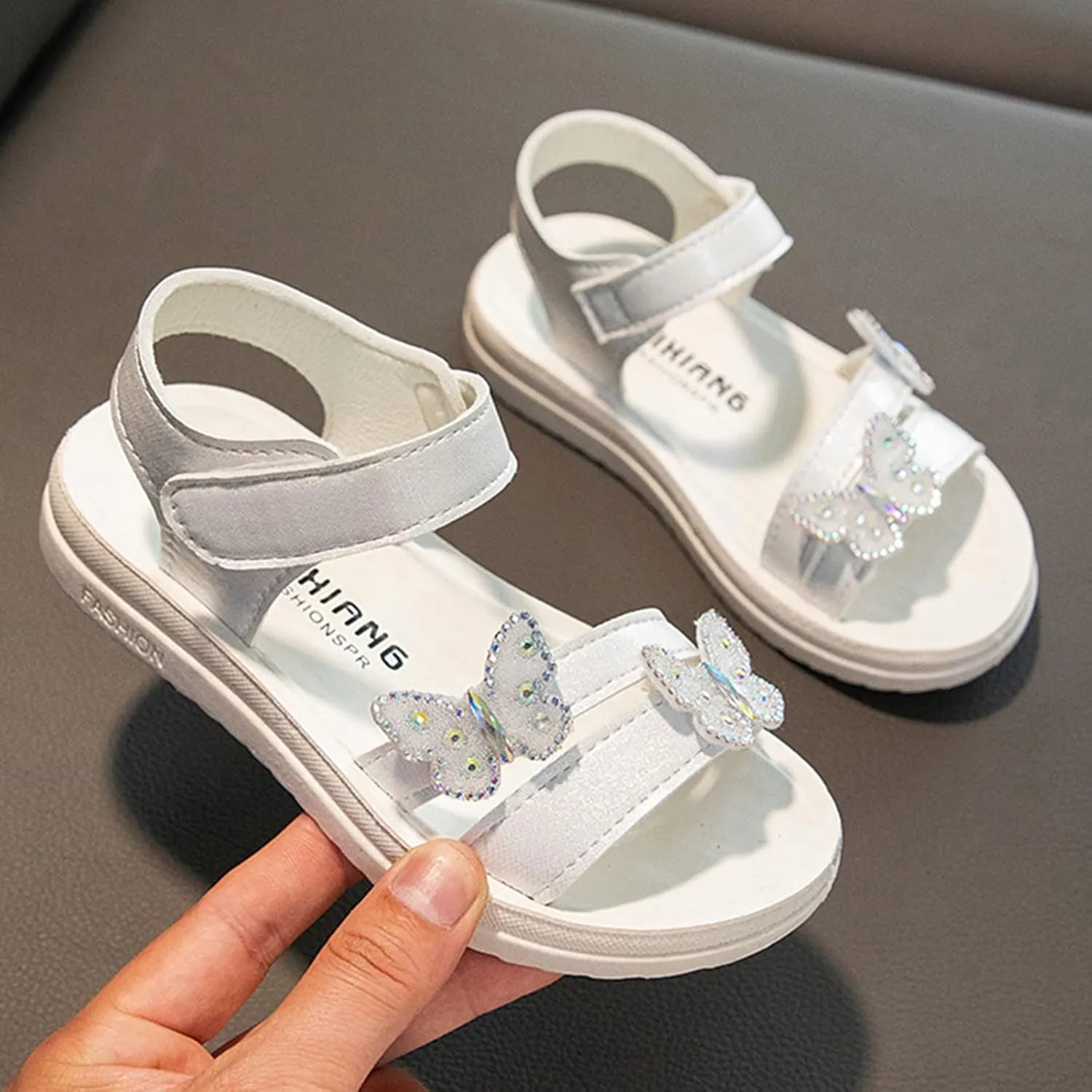 Children Shoes Summer Butterfly Sandals With Diamond Fashion Little Girl Soft Bottom High Heels for Kids Size 13