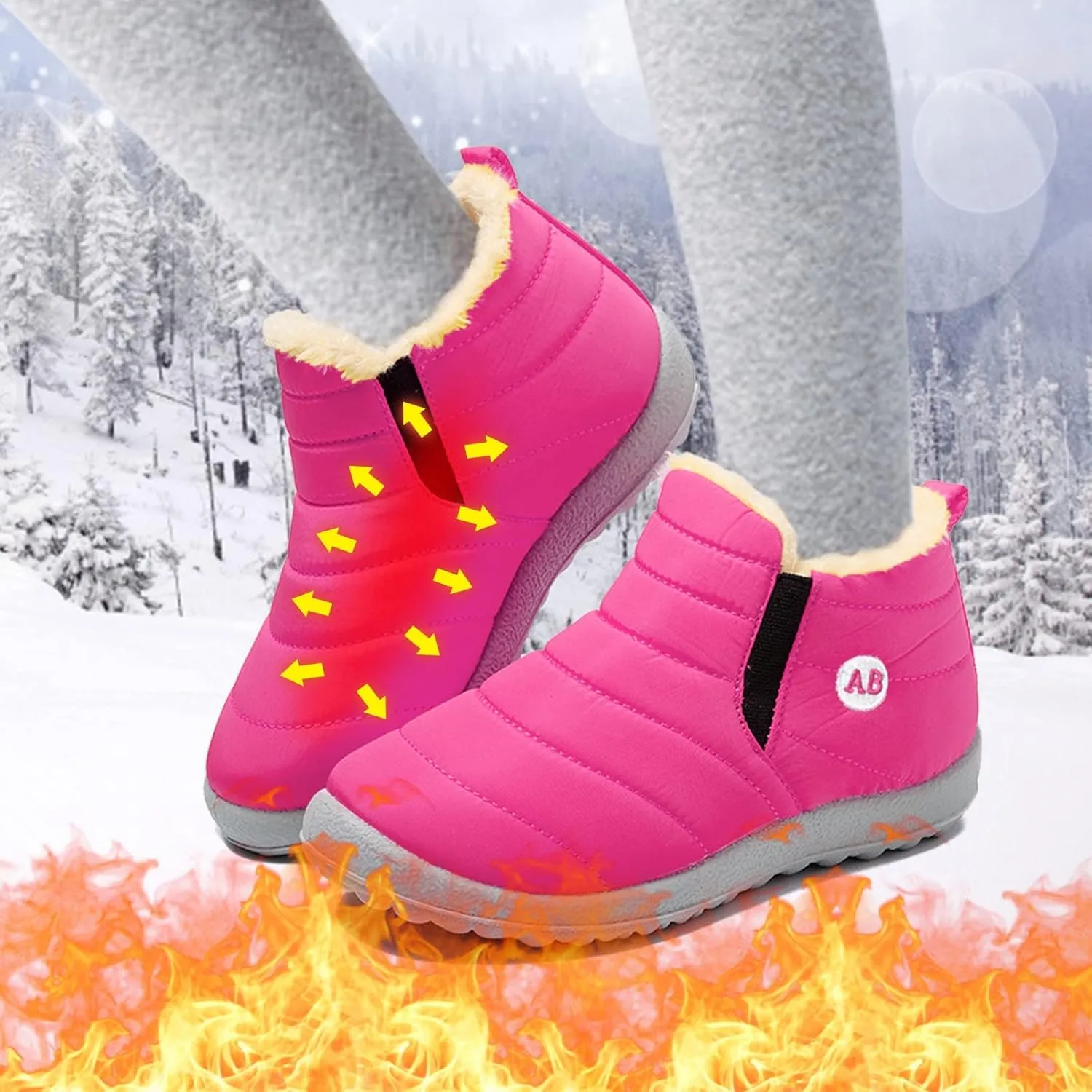 Childrens Winter Fleece Childrens Boots Flat Splashing Fleece Warm Short Tube Snow Boots Leather Kids Boots