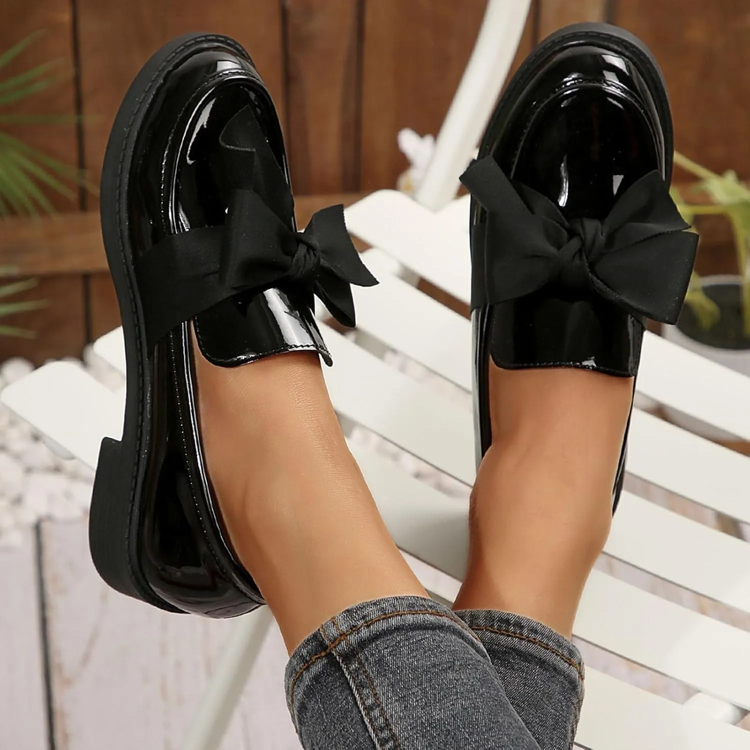 Chunky Loafers for Women Dressy Work Shoe Fashion Penny Loafer Slip on Business Shoes Bowknot Casual Work Shoes