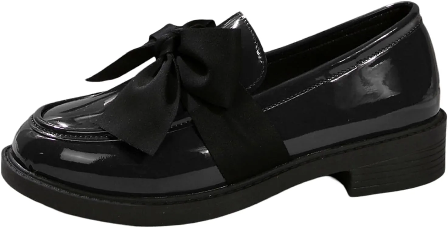 Chunky Loafers for Women Dressy Work Shoe Fashion Penny Loafer Slip on Business Shoes Bowknot Casual Work Shoes