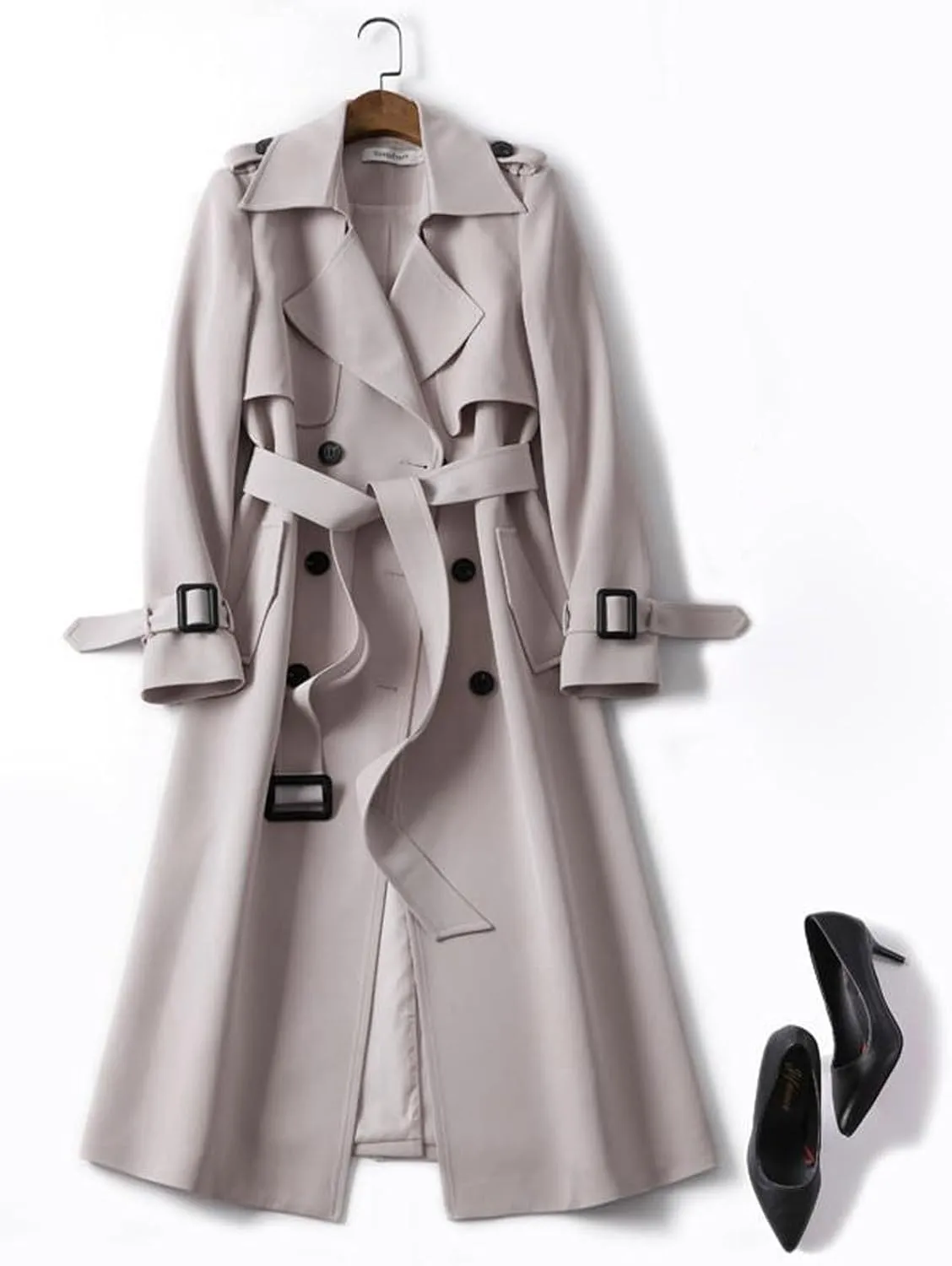 Classic Belted Lapel Overcoat Outwear Long Womens Jacket Overcoat Women'S Coat Womens Fall Fashion Winter Trench