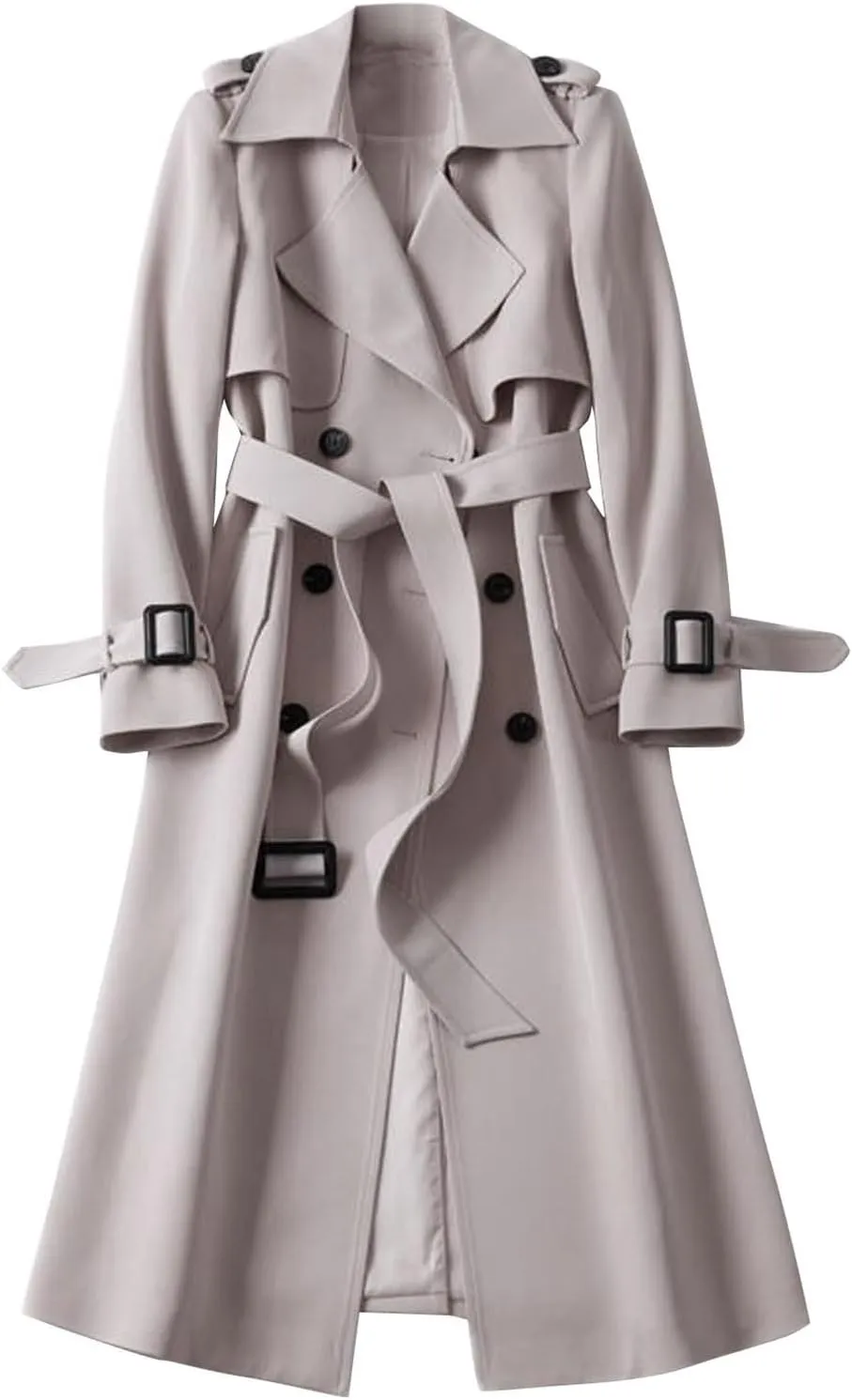 Classic Belted Lapel Overcoat Outwear Long Womens Jacket Overcoat Women'S Coat Womens Fall Fashion Winter Trench